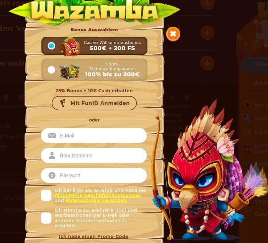 Die Registrierung im Wazamba Casino 