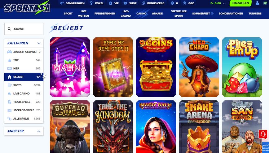 Sportaza Online Casino Spiele